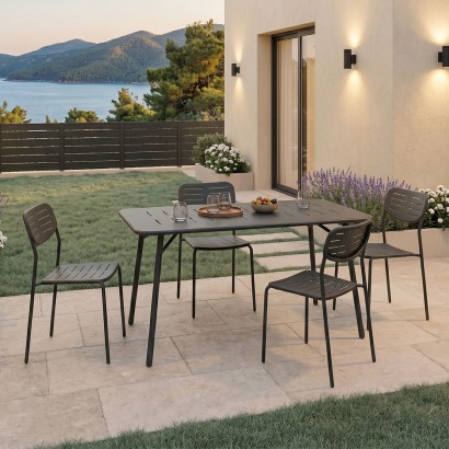Τραπεζαρία Moraja Deraby Ι pakoworld σετ 5τεμ μαύρο μέταλλο 140x80x72εκ Τραπεζαρία Moraja Deraby Ι pakoworld σετ 5τεμ μαύρο μέταλλο 140x80x72εκ
