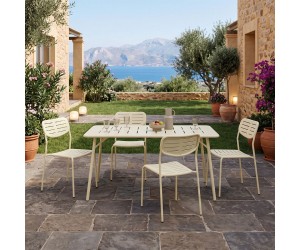 Τραπεζαρία Moraja Deraby Ι pakoworld σετ 5τεμ κρεμ μέταλλο 140x80x72εκ