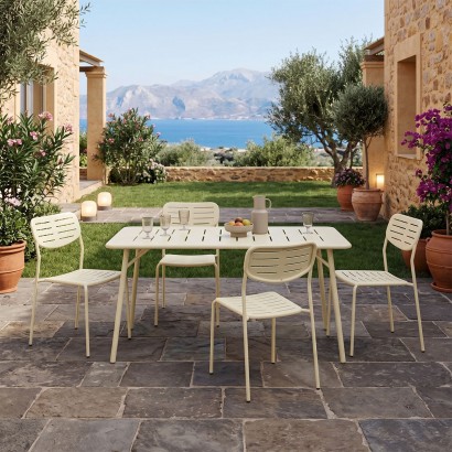 Τραπεζαρία Moraja Deraby Ι pakoworld σετ 5τεμ κρεμ μέταλλο 140x80x72εκ Τραπεζαρία Moraja Deraby Ι pakoworld σετ 5τεμ κρεμ μέταλλο 140x80x72εκ
