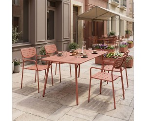 Τραπεζαρία Moraja Deraby pakoworld σετ 5τεμ terracotta μέταλλο 140x80x72εκ