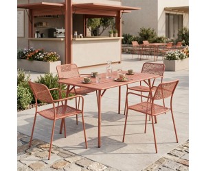 Τραπεζαρία Moraja Federal pakoworld σετ 5τεμ terracotta μέταλλο 140x80x72εκ