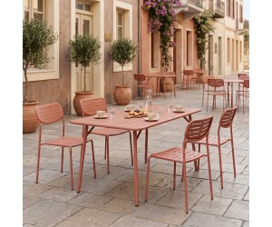 Τραπεζαρία Moraja Deraby Ι pakoworld σετ 5τεμ terracotta μέταλλο 140x80x72εκ