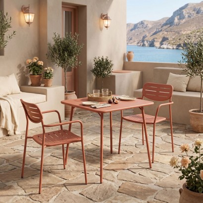 Τραπεζαρία Moraja Deraby pakoworld σετ 3τεμ terracotta μέταλλο 70x70x73εκ Τραπεζαρία Moraja Deraby pakoworld σετ 3τεμ terracotta μέταλλο 70x70x73εκ