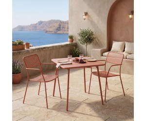 Τραπεζαρία Moraja Federal pakoworld σετ 3τεμ terracotta μέταλλο 70x70x73εκ