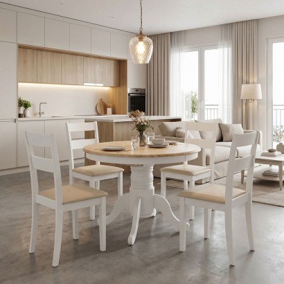 Τραπεζαρία Dallan Lars pakoworld 5τεμ λευκό rubberwood Φ100(+38)x100x75εκ Τραπεζαρία Dallan Lars pakoworld 5τεμ λευκό rubberwood Φ100(+38)x100x75εκ