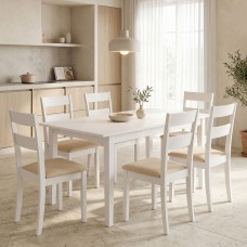 Τραπεζαρία Dallan Mabor pakoworld 7τεμ λευκό rubberwood 120-150x80x73,8εκ Τραπεζαρία Dallan Mabor pakoworld 7τεμ λευκό rubberwood 120-150x80x73,8εκ