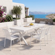 Τραπεζαρία Dagyn Vista pakoworld σετ 7τεμ λευκό αλουμίνιο 180-240x90x76εκ Τραπεζαρία Dagyn Vista pakoworld σετ 7τεμ λευκό αλουμίνιο 180-240x90x76εκ