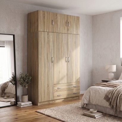 Ντουλάπα τρίφυλλη με πατάρι Alvia pakoworld sonoma 150x51x240εκ Ντουλάπα τρίφυλλη με πατάρι Alvia pakoworld sonoma 150x51x240εκ