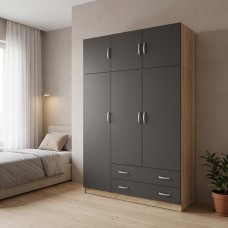 Ντουλάπα τρίφυλλη με πατάρι Alvia pakoworld sonoma με ανθρακί 150x51x240εκ Ντουλάπα τρίφυλλη με πατάρι Alvia pakoworld sonoma με ανθρακί 150x51x240εκ