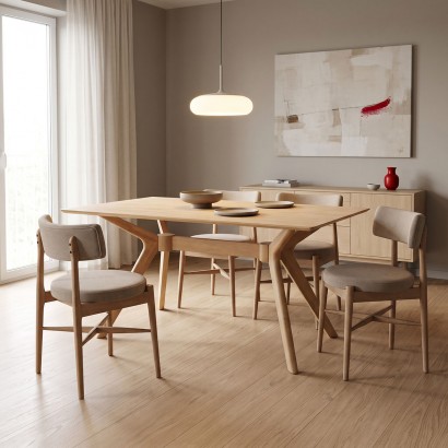 Τραπεζαρία με Καρέκλες Raudi μπεζ και Τραπέζι Raffles rubberwood σε φυσική απόχρωση 150x90x76εκ Σετ 5τεμ Τραπεζαρία με Καρέκλες Raudi μπεζ και Τραπέζι Raffles rubberwood σε φυσική απόχρωση 150x90x76εκ Σετ 5τεμ