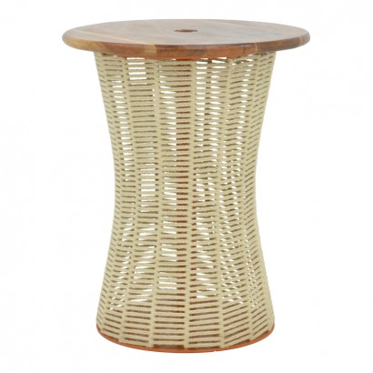 Τραπέζι Lemelo pakoworld μέταλλο-sal wood-γιούτα σε εκρού απόχρωση Φ61x76εκ