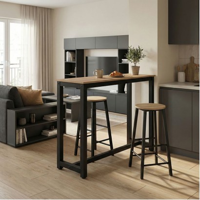 Σετ τραπέζι μπαρ Marle pakoworld 3τμχ sonoma-μαύρο πόδι 120x40x100εκ Σετ τραπέζι μπαρ Marle pakoworld 3τμχ sonoma-μαύρο πόδι 120x40x100εκ