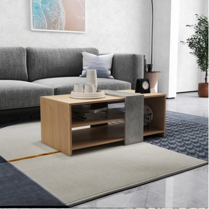 Τραπέζι σαλονιού Cozeto pakoworld σε φυσική με γκρι cement απόχρωση 100x53x41.5εκ