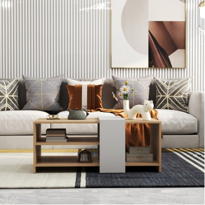 Τραπέζι σαλονιού Cozeto pakoworld σε φυσική-λευκή απόχρωση 100x53x41.5εκ