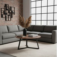 Τραπέζι σαλονιού Berton pakoworld σε καρυδί απόχρωση με μαύρο μέταλλο Φ80x40εκ