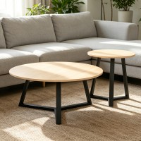 Τραπέζι σαλονιού Berton pakoworld cappuccino με μαύρο μέταλλο Φ80x40εκ