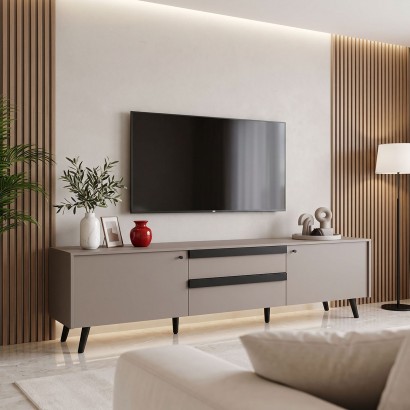 Έπιπλο τηλεόρασης Nectra pakoworld taupe με μαύρο 180x40x56εκ