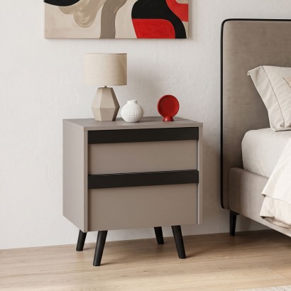 Κομοδίνο Nectra pakoworld taupe με μαύρο 50x40x56εκ Κομοδίνο Nectra pakoworld taupe με μαύρο 50x40x56εκ