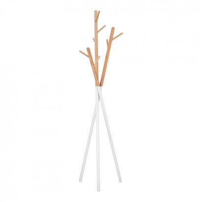 Καλόγερος ρούχων Sigar pakoworld μέταλλο-ξύλο σε λευκή-φυσική απόχρωση 49x51x187εκ