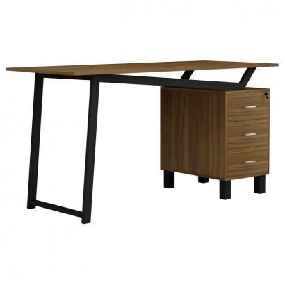 Γραφείο εργασίας με συρτάρια Prosper pakoworld μελαμίνης καρυδί-μαύρο 140x60x76εκ