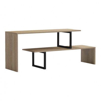 Έπιπλο τηλεόρασης Lilant pakoworld μελαμίνης sonoma-μαύρο μέταλλο 110-160x30x45εκ