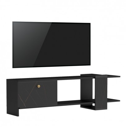 Έπιπλο τηλεόρασης Standi pakoworld σε μαύρο-μαύρο μαρμάρου απόχρωση 120x25x36.8εκ