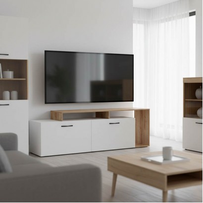 Έπιπλο τηλεόρασης Tobler pakoworld σε oak- λευκή απόχρωση 170x40x53εκ