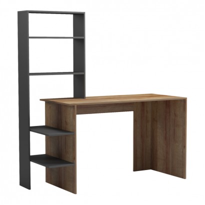 Γραφείο εργασίας Bivoro με ραφιέρα pakoworld σε oak -γκρι απόχρωση 140x55x150εκ