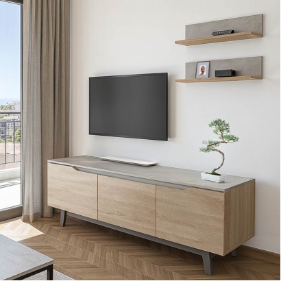 Σύνθετο σαλονιού Kasia pakoworld μπεζ μαρμάρου-sonoma 180x35x48.5εκ