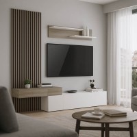 Σύνθετο σαλονιού Litende pakoworld σε λευκή-sonoma απόχρωση 249.4x42.2x199.5εκ