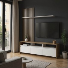 Σύνθετο σαλονιού Delfina pakoworld σε sonoma με λευκή απόχρωση 190x40x199.5εκ Σύνθετο σαλονιού Delfina pakoworld σε sonoma με λευκή απόχρωση 190x40x199.5εκ
