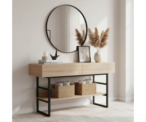 Κονσόλα Vien pakoworld σε sonoma-μαύρη απόχρωση 139x43x75.5εκ