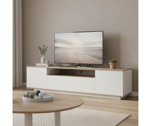 Έπιπλο τηλεόρασης Winey pakoworld σε sonoma-λευκή απόχρωση 180x44.5x44.5εκ Έπιπλο τηλεόρασης Winey pakoworld σε sonoma-λευκή απόχρωση 180x44.5x44.5εκ