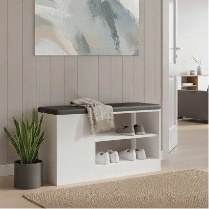 Παπουτσοθήκη-σκαμπό Deboule pakoworld 8 ζευγών σε λευκή-μαύρη απόχρωση 90x30x46εκ