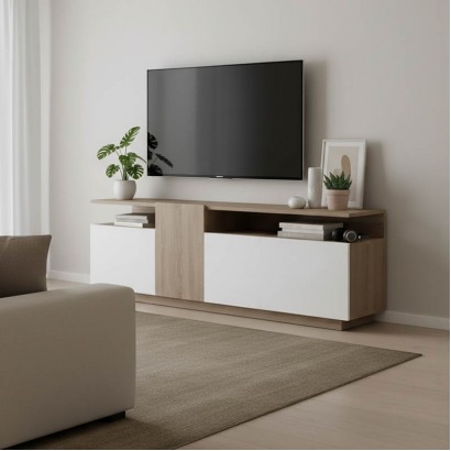 Έπιπλο τηλεόρασης Vendora pakoworld σε sonoma-λευκή απόχρωση 150x29.5x46.3εκ Έπιπλο τηλεόρασης Vendora pakoworld σε sonoma-λευκή απόχρωση 150x29.5x46.3εκ