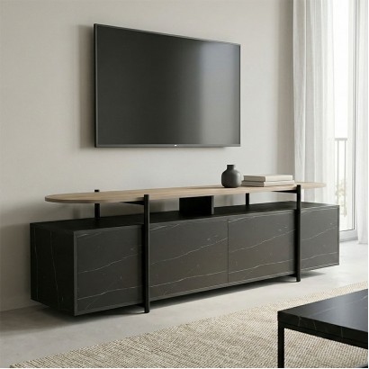 Έπιπλο τηλεόρασης Medousa pakoworld sonoma - μαύρη όψη μαρμάρου 160x35.5x50εκ
