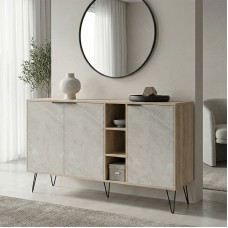 Μπουφές Balain pakoworld sonoma-γκρι μπεζ όψη μαρμάρου 142x35.5x83εκ Μπουφές Balain pakoworld sonoma-γκρι μπεζ όψη μαρμάρου 142x35.5x83εκ