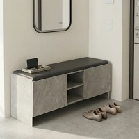 Παπουτσοθήκη-σκαμπό Zulla pakoworld γκρι μπεζ εφε μαρμαρου-μαυρο 110x37x43εκ