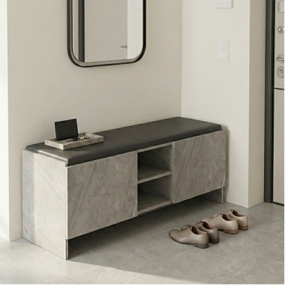 Παπουτσοθήκη-σκαμπό Zulla pakoworld γκρι μπεζ εφε μαρμαρου-μαυρο 110x37x43εκ