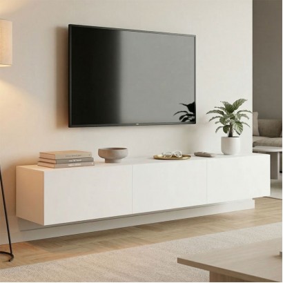 Έπιπλο τηλεόρασης επιτοίχιο με Led Rival pakoworld λευκό 180x35x30εκ