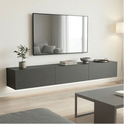 Έπιπλο τηλεόρασης επιτοίχιο με Led Rival pakoworld ανθρακί 210x35x30εκ