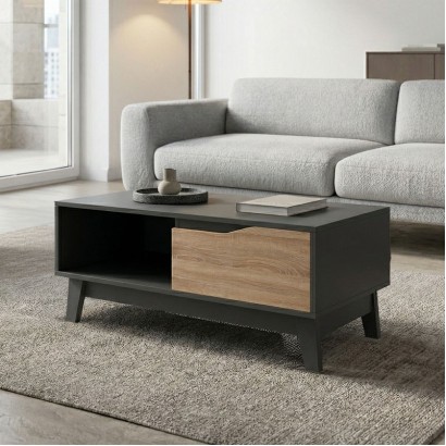 Τραπέζι σαλονιού Judas pakoworld ανθρακί-sonoma 90x45x38.5εκ Τραπέζι σαλονιού Judas pakoworld ανθρακί-sonoma 90x45x38.5εκ