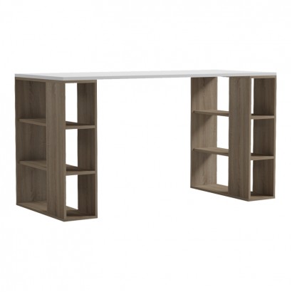 Γραφείο με ραφιέρα  Colmar pakoworld sonoma-λευκό 140x60x75εκ