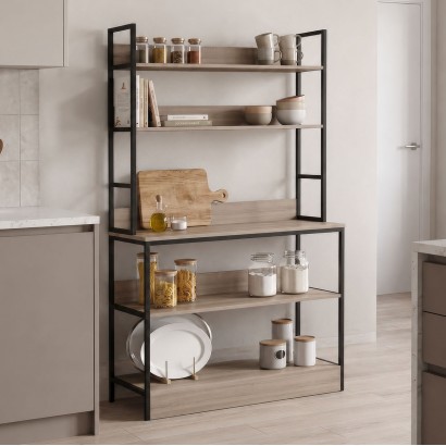 Επιδαπέδια ραφιέρα Oranis pakoworld sonoma-μαύρο 105x38x165εκ Επιδαπέδια ραφιέρα Oranis pakoworld sonoma-μαύρο 105x38x165εκ