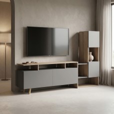 Σύνθετο σαλονιού Defry pakoworld sonoma-ανθρακί 177.5x31.5x110εκ Σύνθετο σαλονιού Defry pakoworld sonoma-ανθρακί 177.5x31.5x110εκ