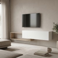 Έπιπλο τηλεόρασης επιτοίχιο Olande pakoworld sonoma-λευκό 210x35x48εκ Έπιπλο τηλεόρασης επιτοίχιο Olande pakoworld sonoma-λευκό 210x35x48εκ