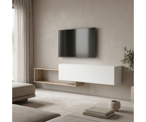 Έπιπλο τηλεόρασης επιτοίχιο Olande pakoworld sonoma-λευκό 210x35x48εκ Έπιπλο τηλεόρασης επιτοίχιο Olande pakoworld sonoma-λευκό 210x35x48εκ