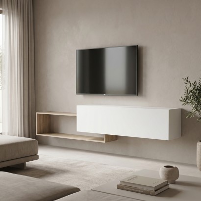 Έπιπλο τηλεόρασης επιτοίχιο Olande pakoworld sonoma-λευκό 210x35x48εκ Έπιπλο τηλεόρασης επιτοίχιο Olande pakoworld sonoma-λευκό 210x35x48εκ