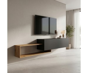 Έπιπλο τηλεόρασης επιτοίχιο Olande pakoworld oak-μαύρο 210x35x48εκ
