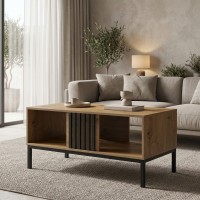 Τραπέζι σαλονιού Delanka pakoworld oak-μαύρο 92x50x46εκ Τραπέζι σαλονιού Delanka pakoworld oak-μαύρο 92x50x46εκ